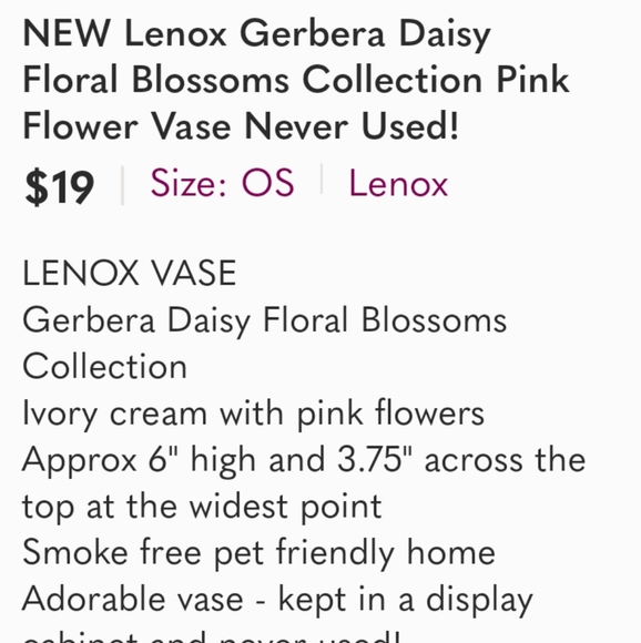 Gerbera Daisy Floral Blossoms Collection Lenox Handcrafted Vase - Picture 15 of 15